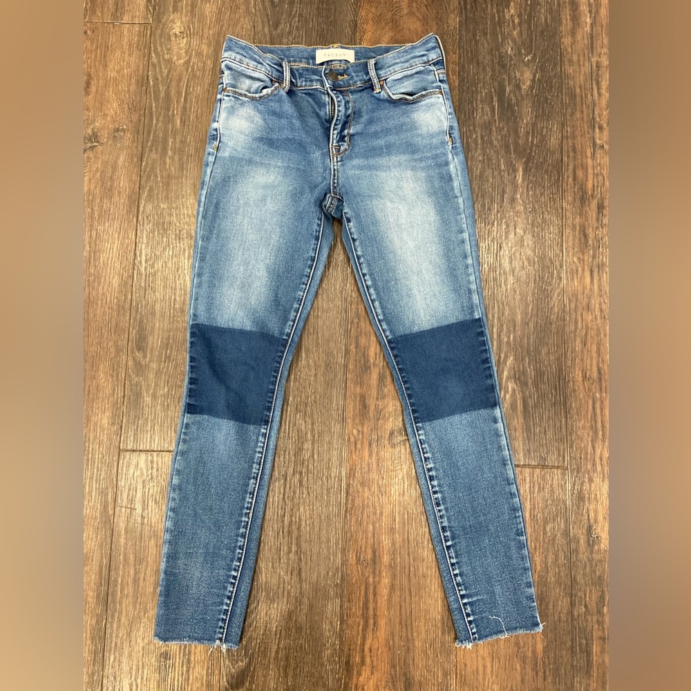 PACSUN Ankle Jeggings Jeans Sz 25 Super Stretch Medium Wash Two Tone Distressed